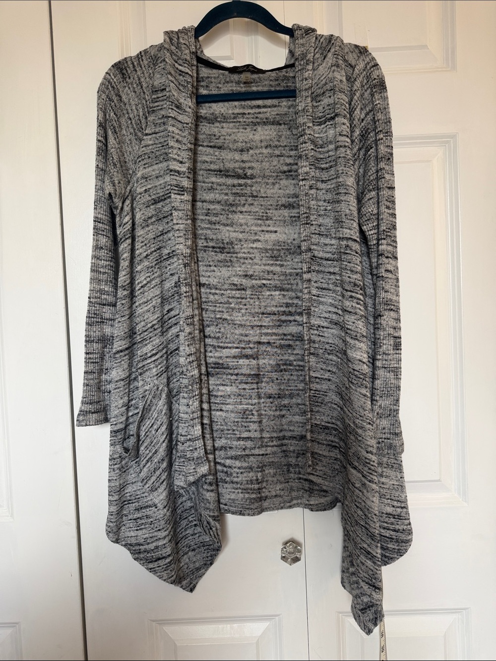Laila Jayde Marled Gray Open-Front Hooded Cardigan